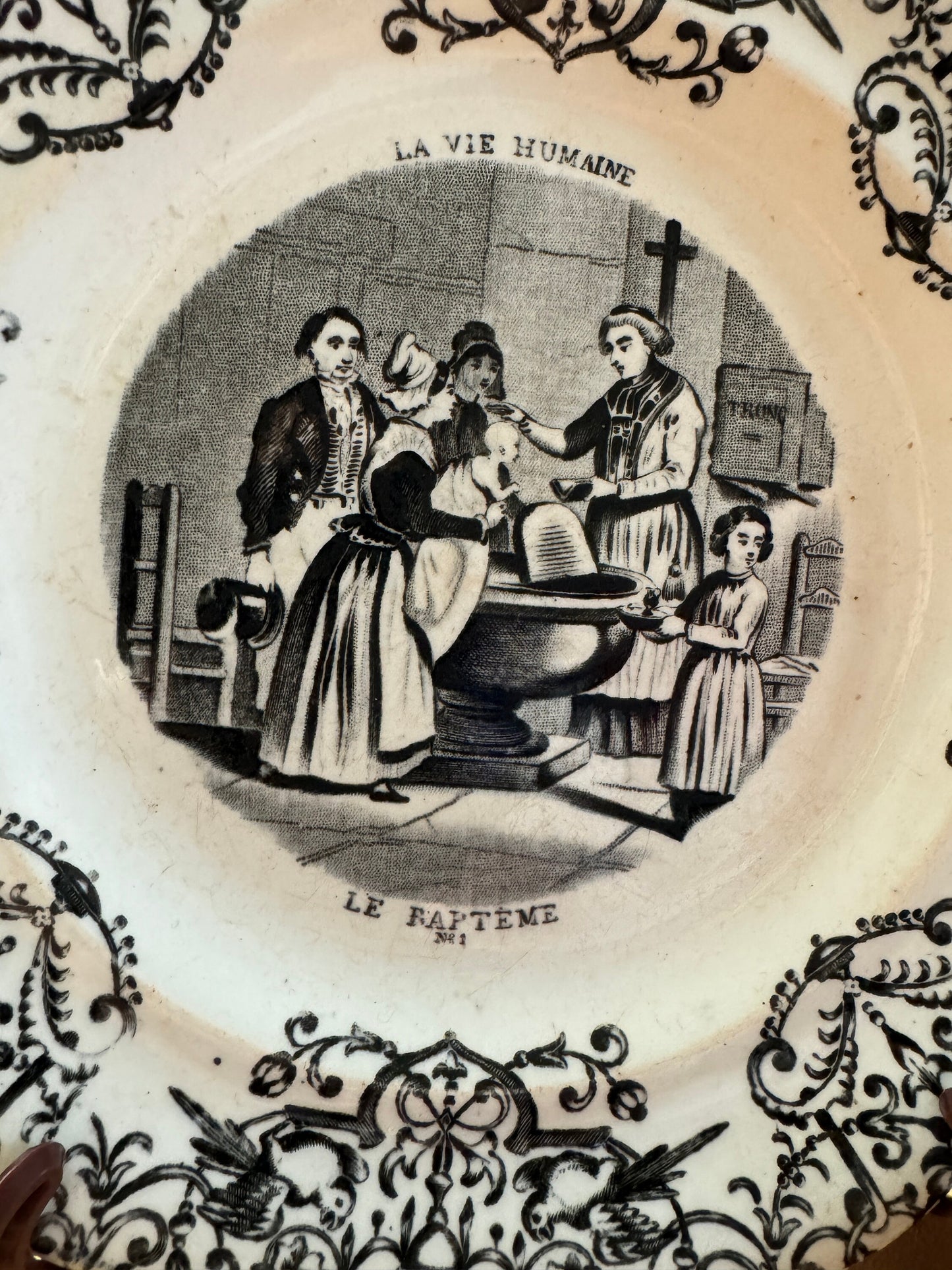 Antique French Plate - 'Le Baptême' - Gien Terre de Fer