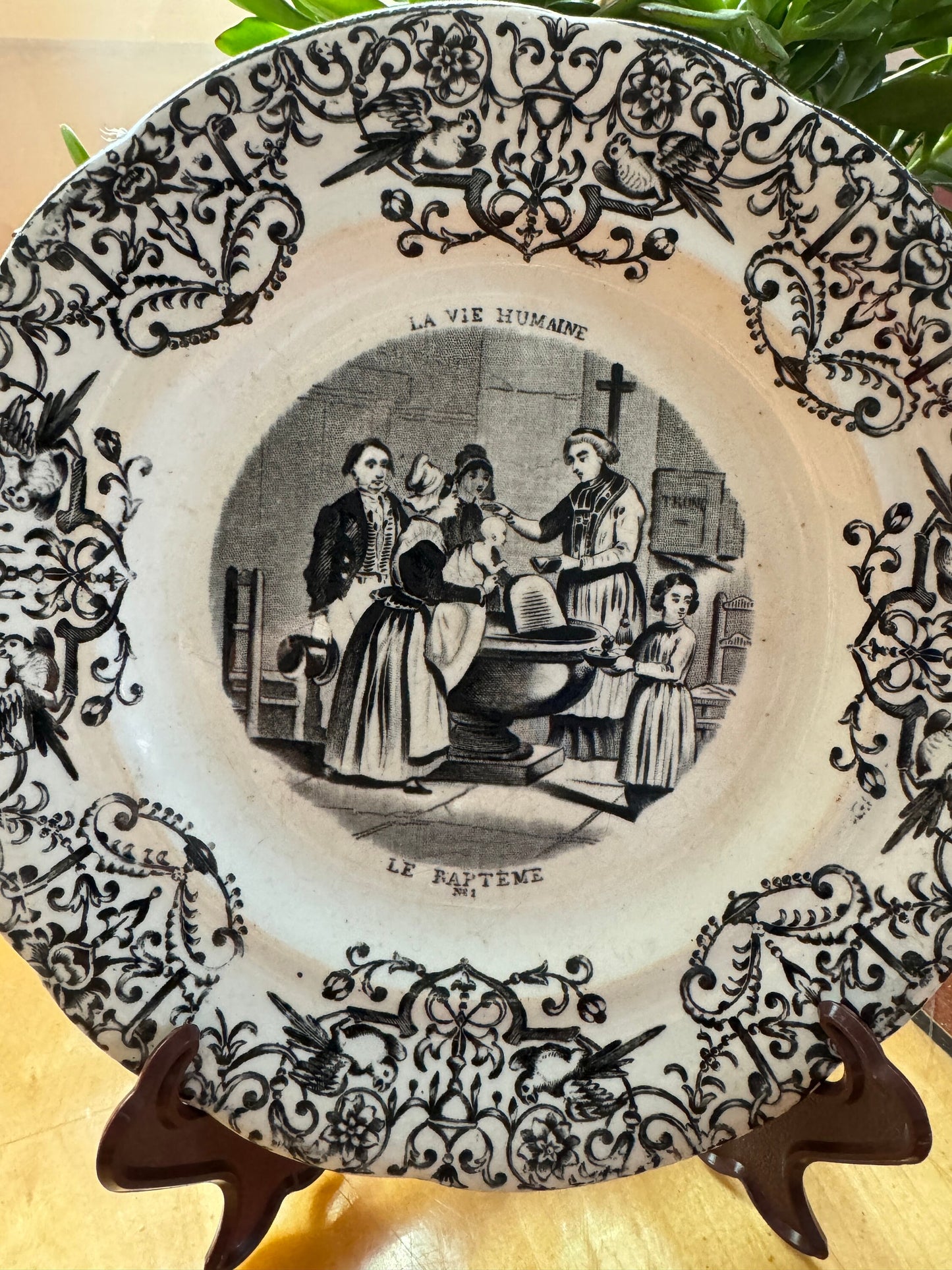 Antique French Plate - 'Le Baptême' - Gien Terre de Fer