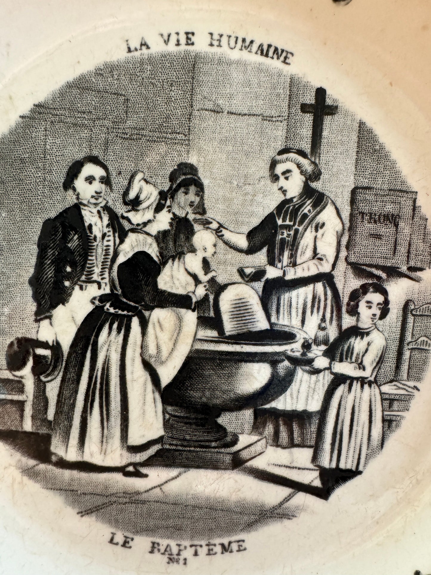 Antique French Plate - 'Le Baptême' - Gien Terre de Fer