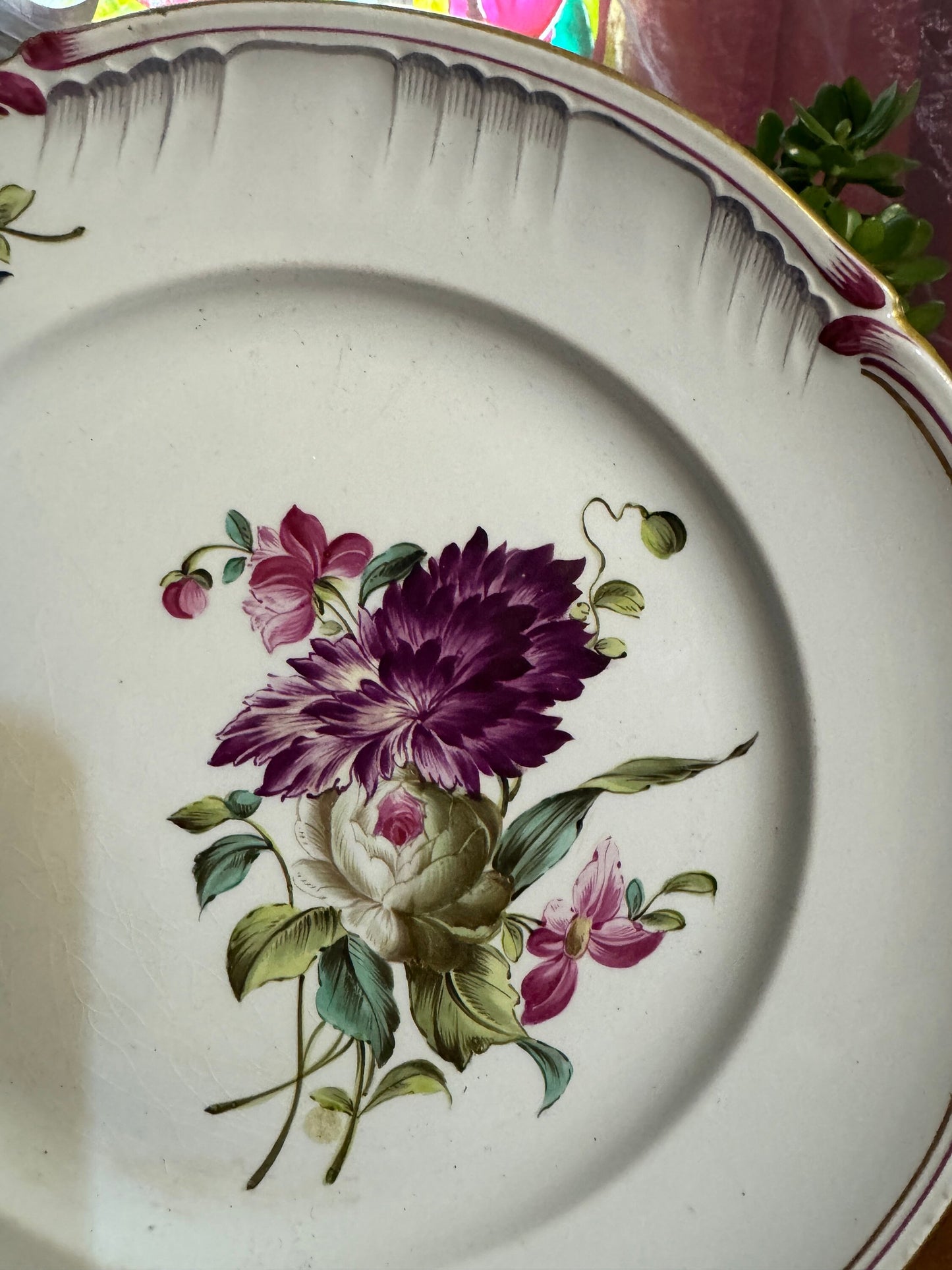 Antique French Plate – K&G Lunéville – Hand Painted Floral – Romantic Decor – 1890s – Crackle Glaze – Shabby Chic Wall Plate