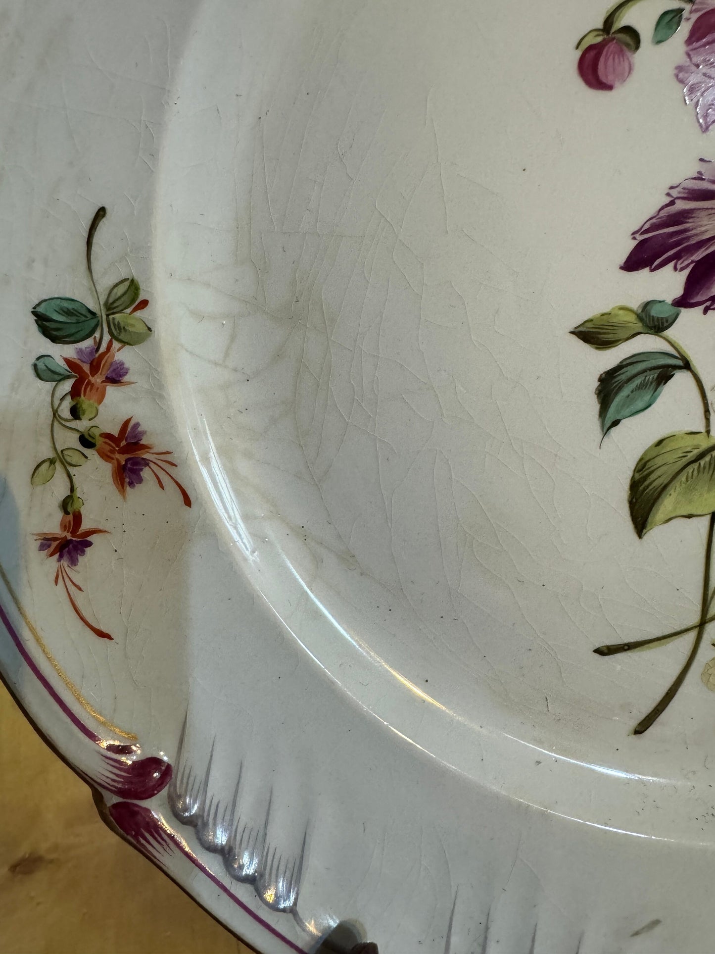 Antique French Plate – K&G Lunéville – Hand Painted Floral – Romantic Decor – 1890s – Crackle Glaze – Shabby Chic Wall Plate
