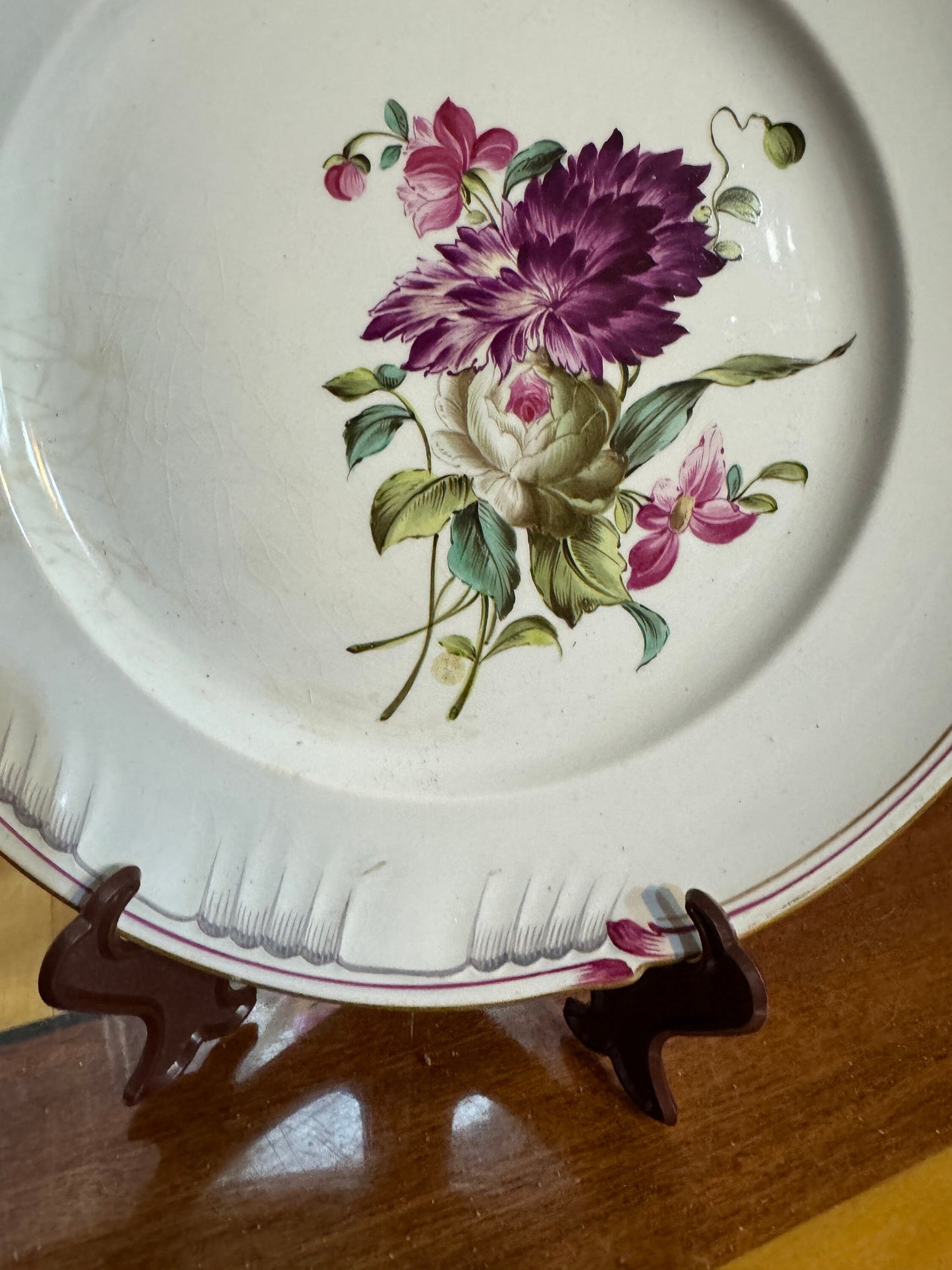 Antique French Plate – K&G Lunéville – Hand Painted Floral – Romantic Decor – 1890s – Crackle Glaze – Shabby Chic Wall Plate