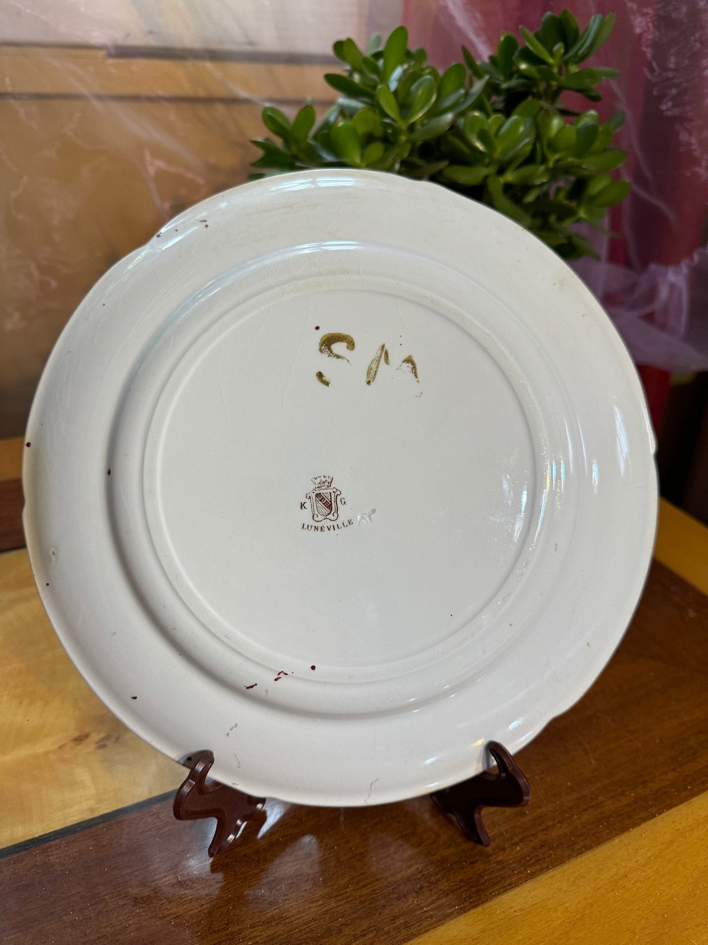Antique French Plate – K&G Lunéville – Hand Painted Floral – Romantic Decor – 1890s – Crackle Glaze – Shabby Chic Wall Plate