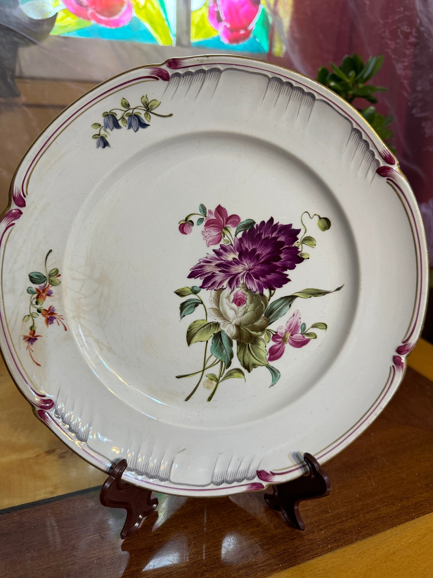Antique French Plate – K&G Lunéville – Hand Painted Floral – Romantic Decor – 1890s – Crackle Glaze – Shabby Chic Wall Plate