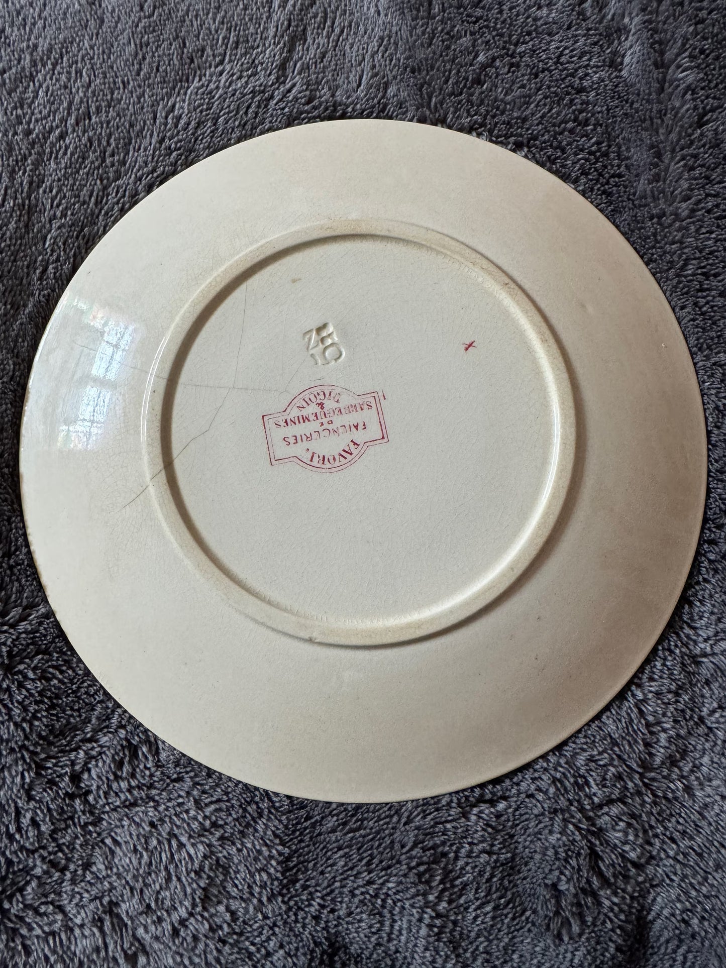 Antique French Dessert Plate with Bird & Floral Design - Sarreguemines Favorite - Pink Transferware