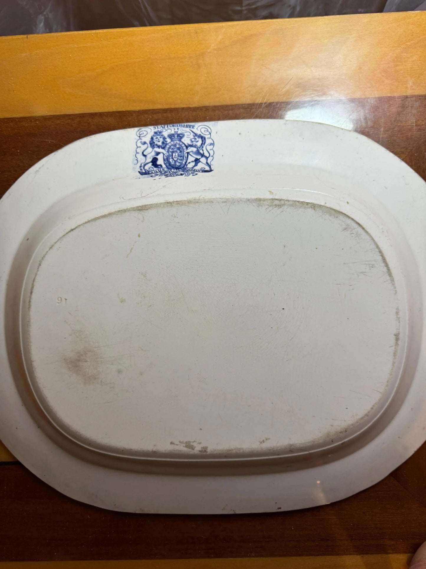 Large Antique Staffordshire Blue Willow Platter – 19th Century English Transferware – 45×35 cm