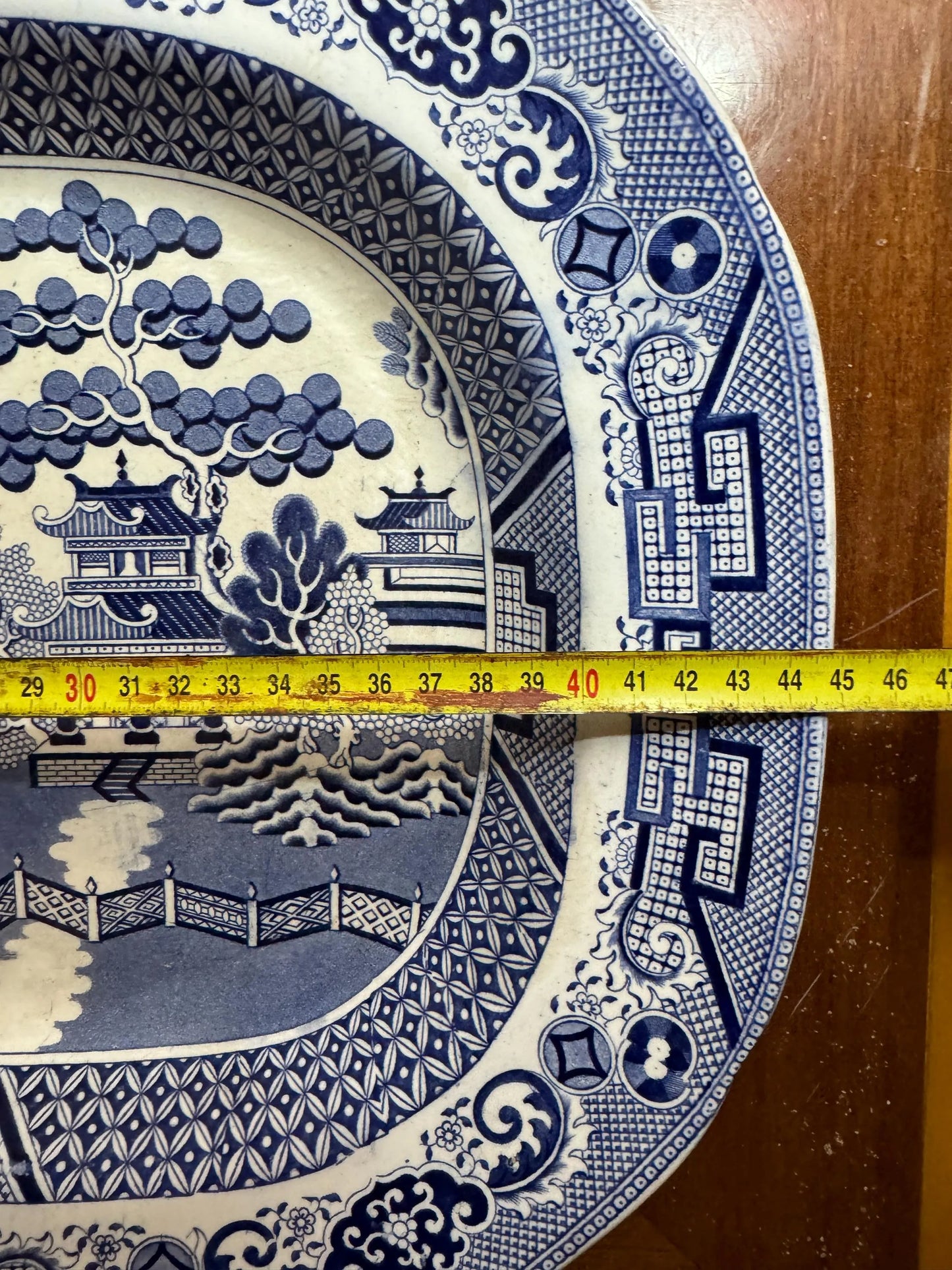 Large Antique Staffordshire Blue Willow Platter – 19th Century English Transferware – 45×35 cm