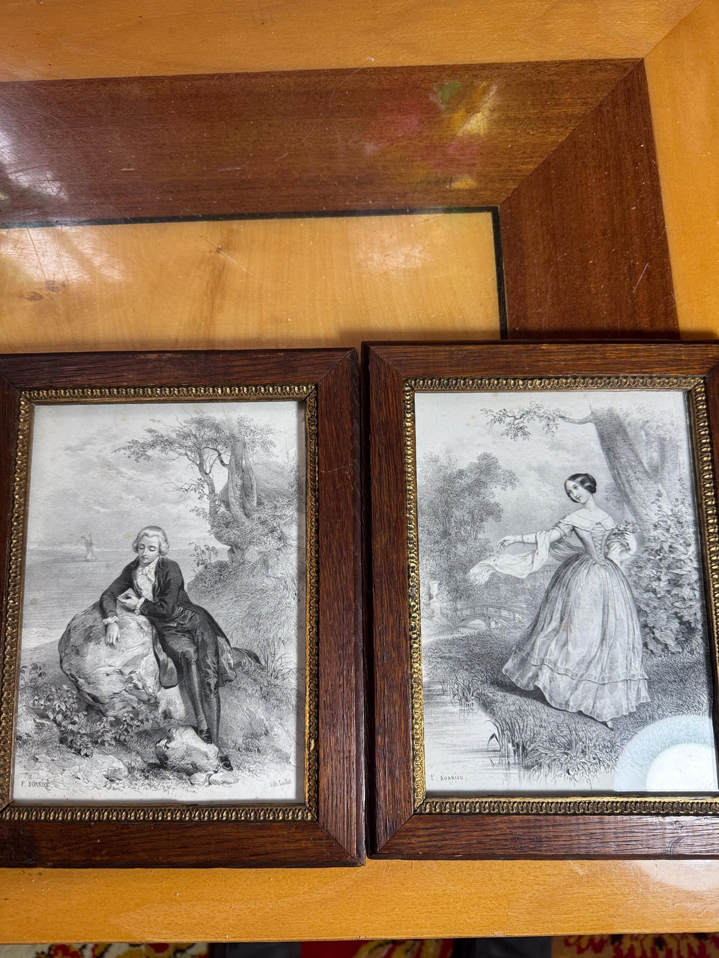 Antique Lithograph Pair by Frédéric Sorrieu – 19th Century French Romantic Art – Framed