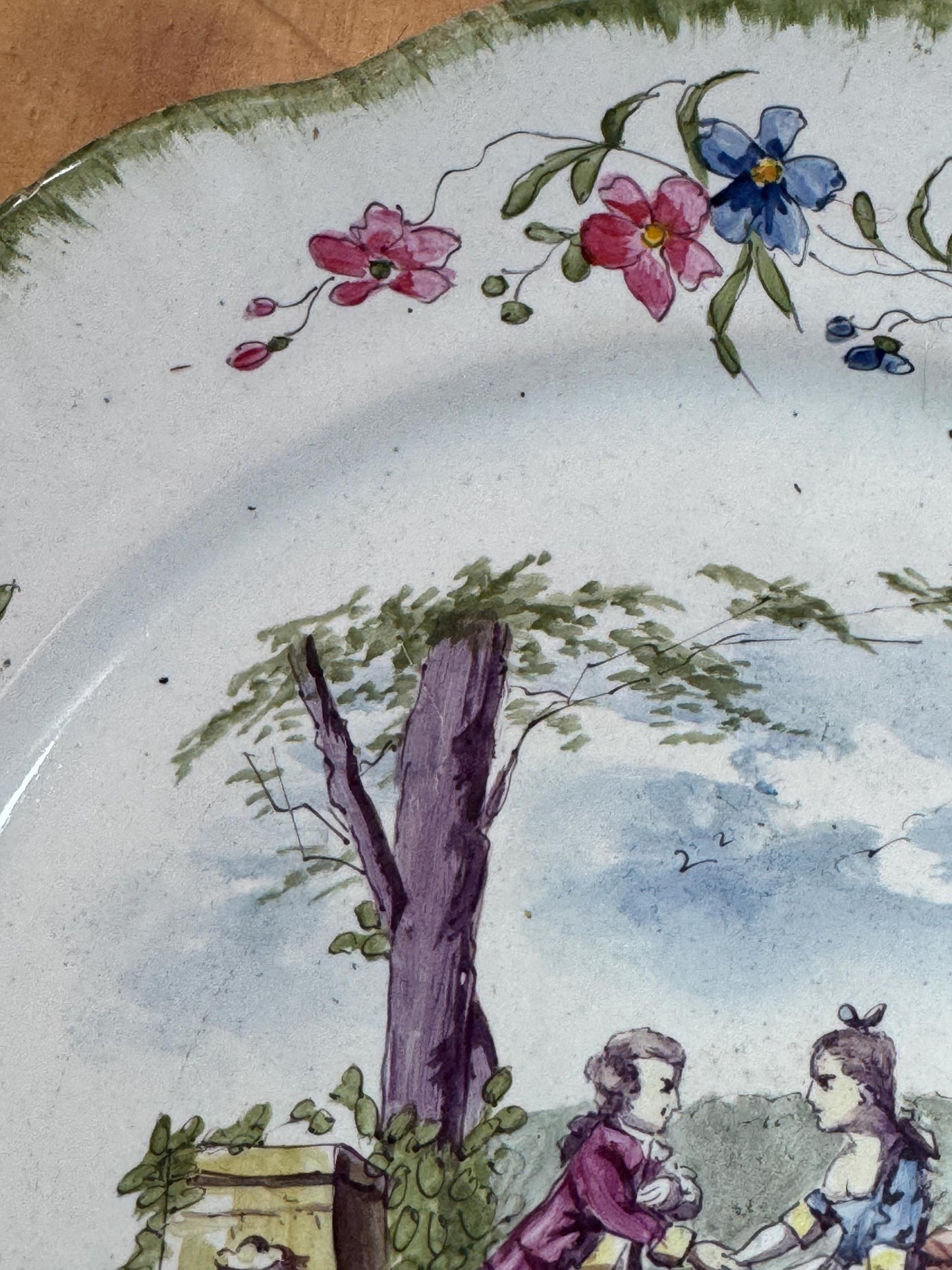 Antique French Plate – Veuve Perrin Style – Rococo Hand-Painted Scene
