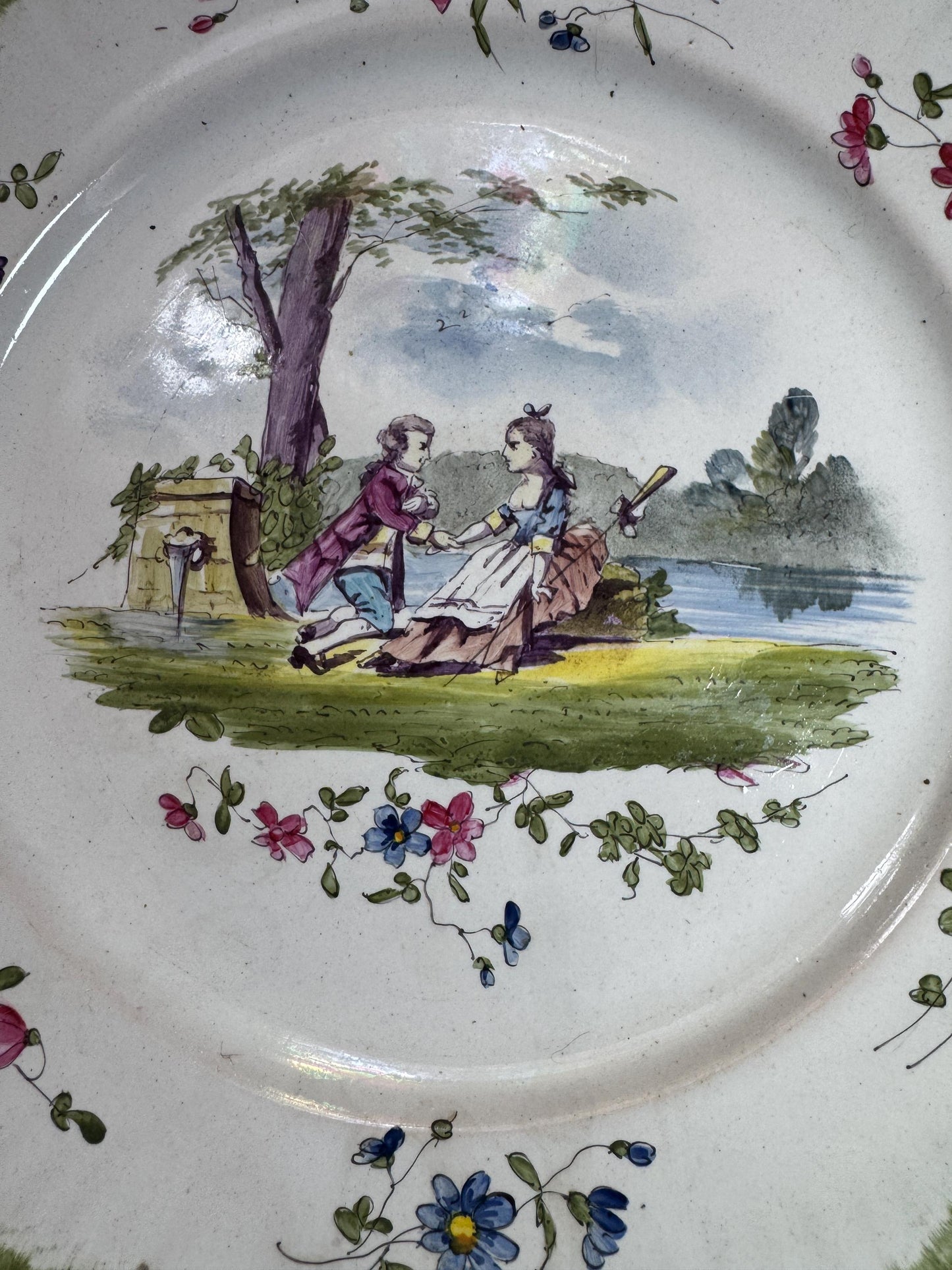 Antique French Plate – Veuve Perrin Style – Rococo Hand-Painted Scene