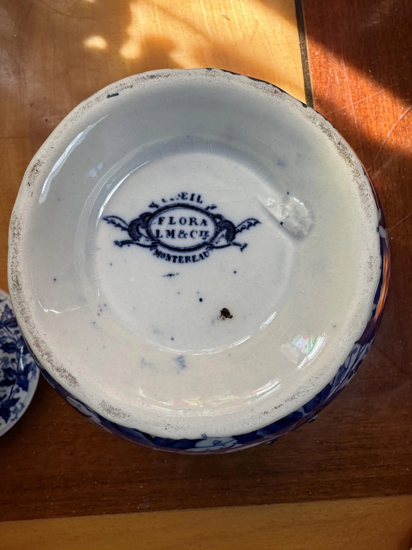 Antique French Sugar Bowl with Lid – Creil et Montereau “FLORA” – 19th Century