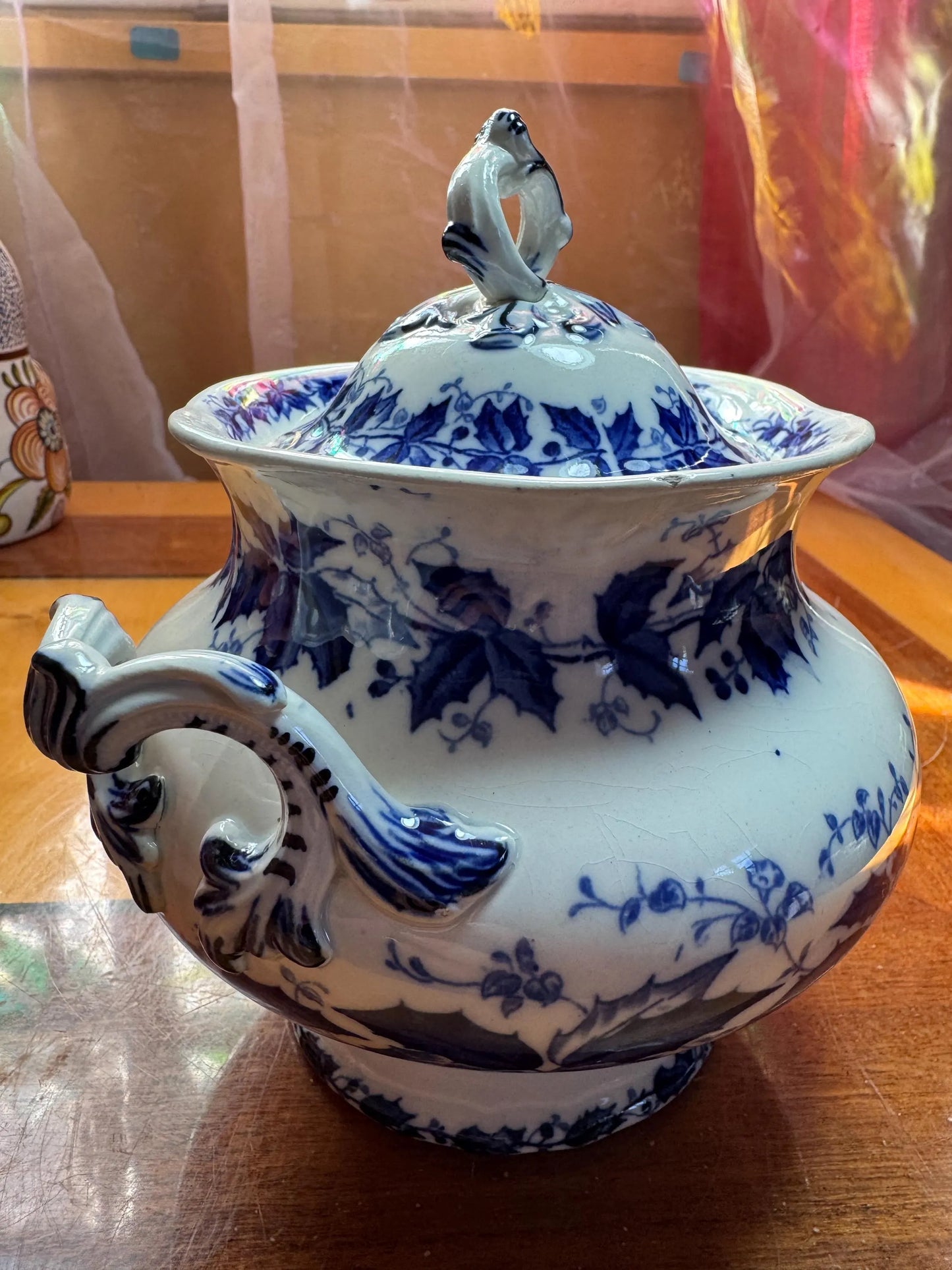 Antique French Sugar Bowl with Lid – Creil et Montereau “FLORA” – 19th Century