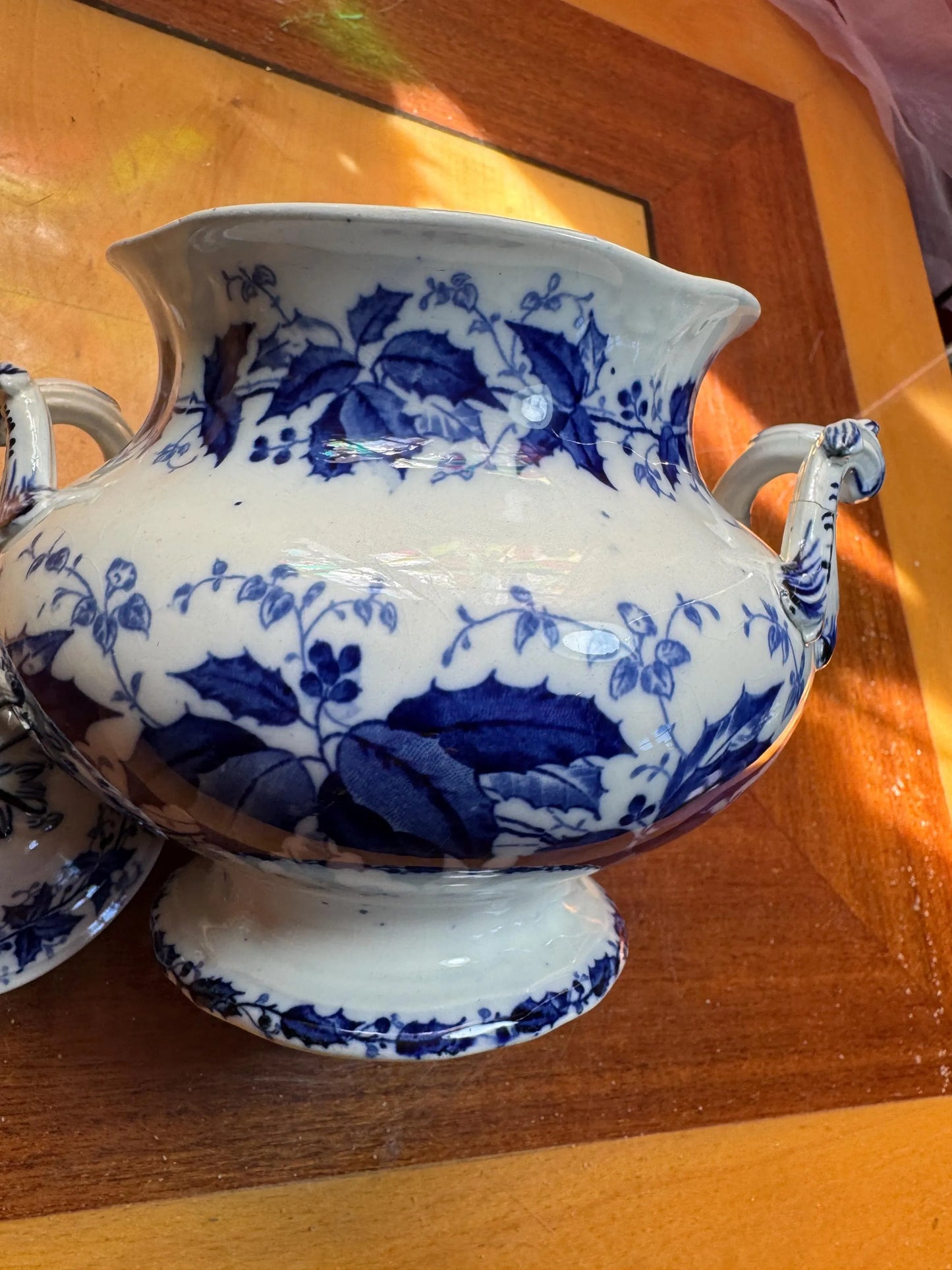 Antique French Sugar Bowl with Lid – Creil et Montereau “FLORA” – 19th Century