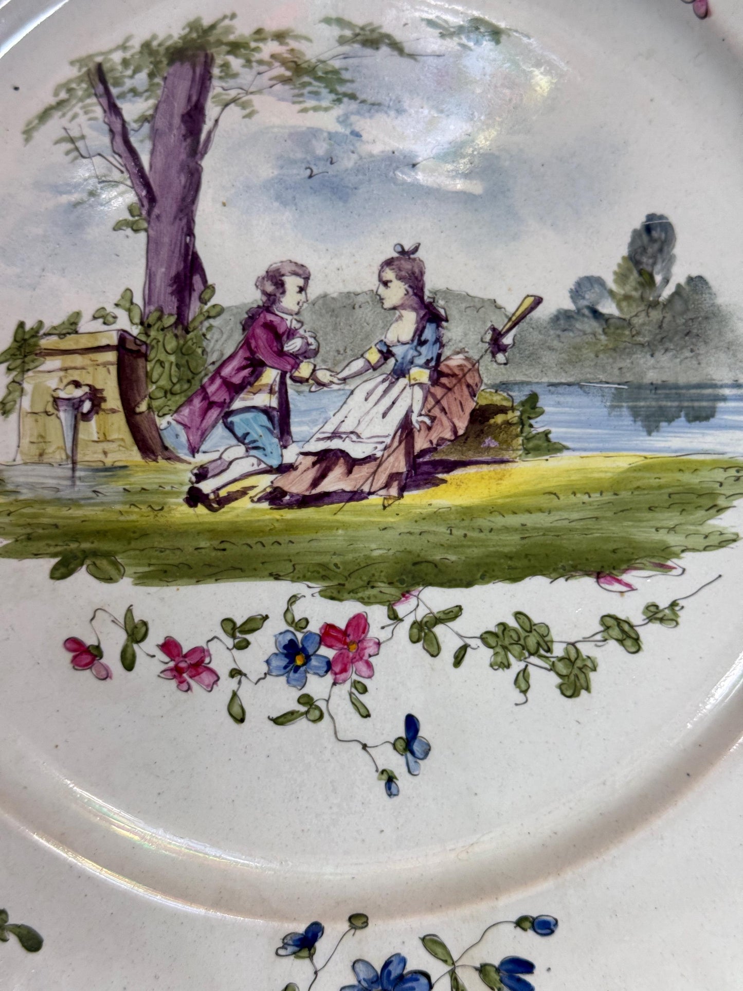 Antique French Plate – Veuve Perrin Style – Rococo Hand-Painted Scene