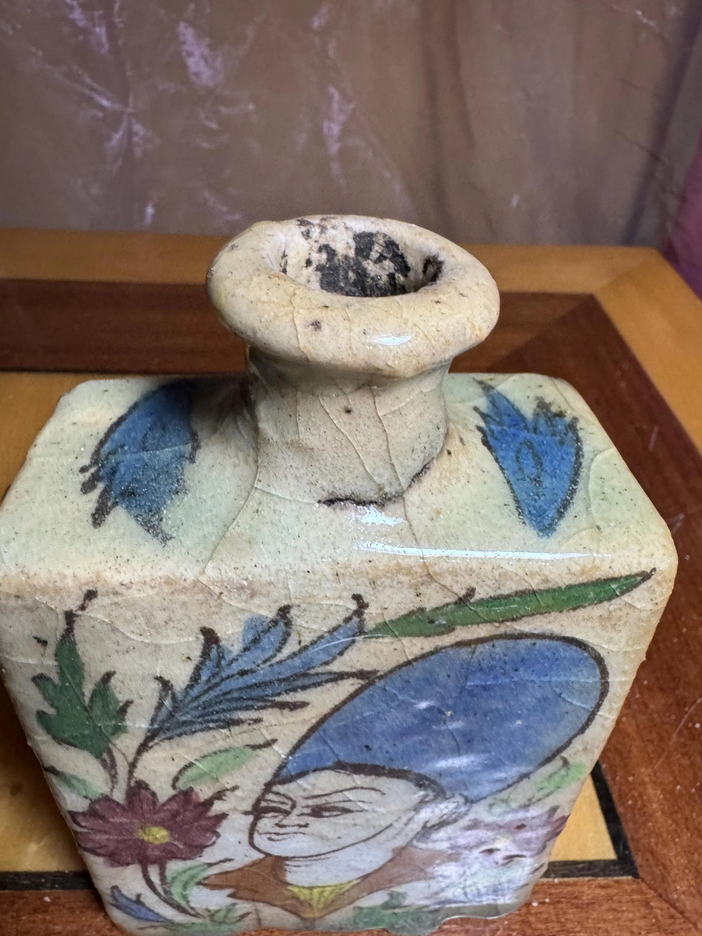 Vintage Hand-Painted Ceramic Bottle – Persian Style