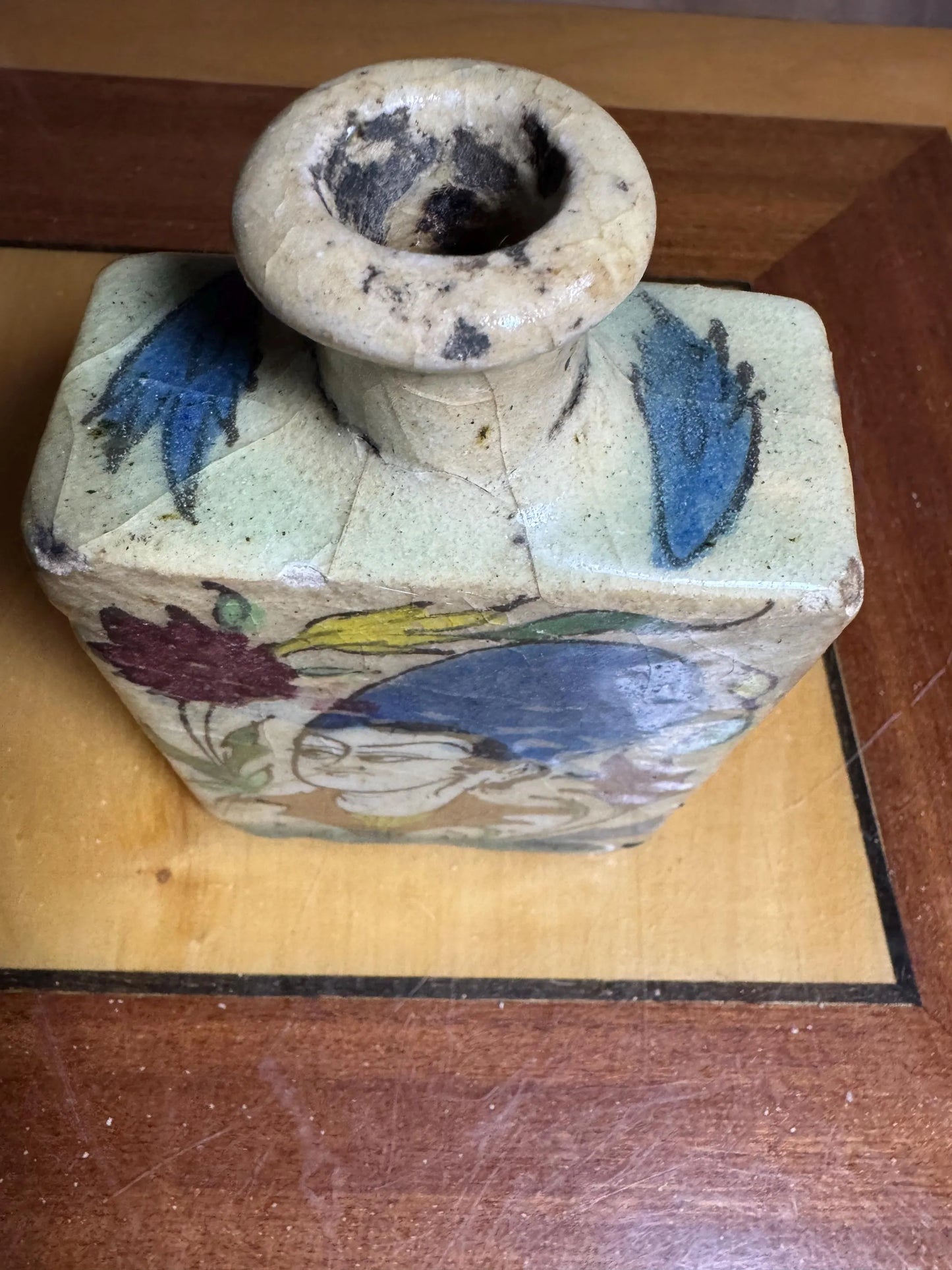 Vintage Hand-Painted Ceramic Bottle – Persian Style