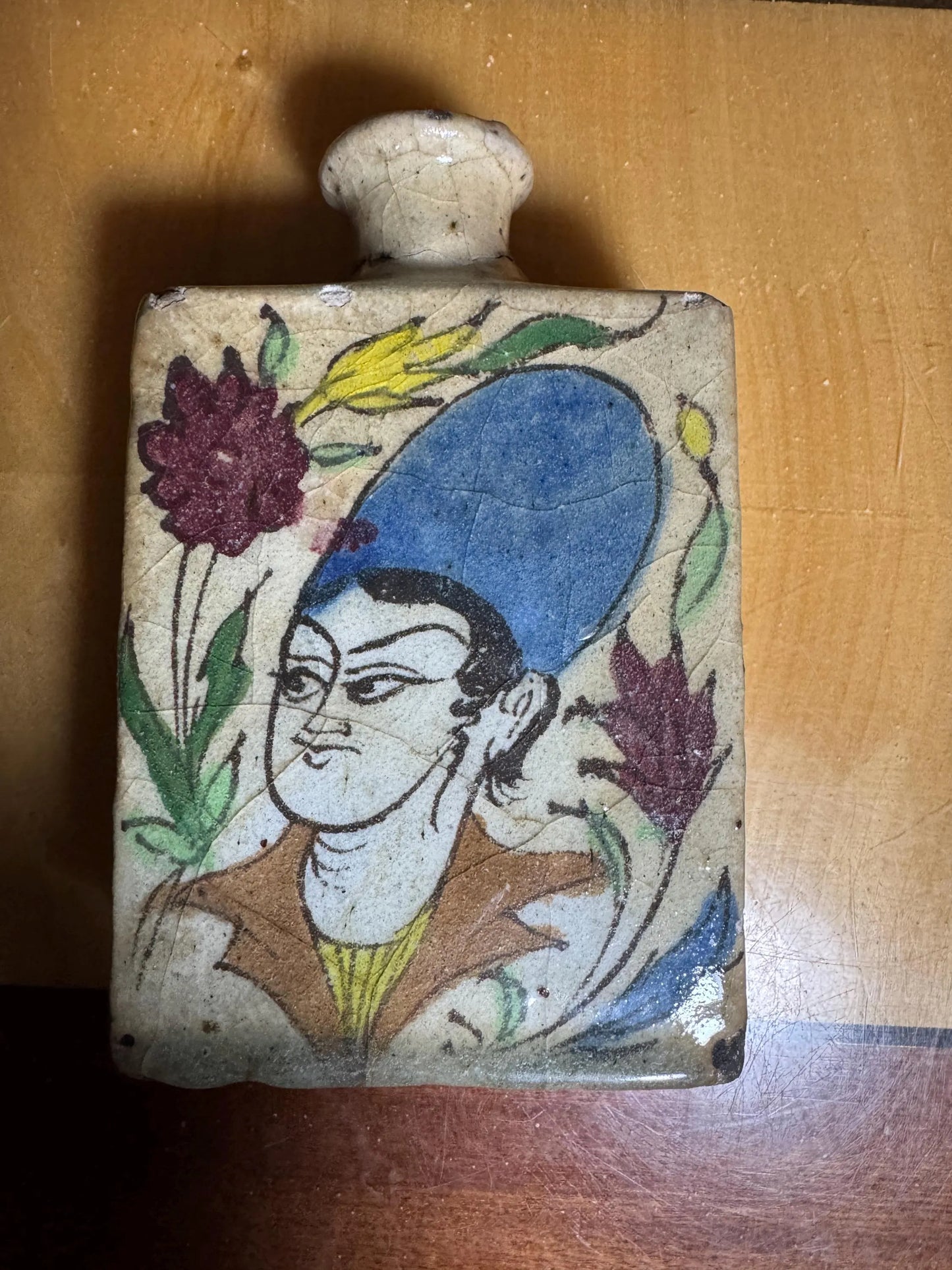 Vintage Hand-Painted Ceramic Bottle – Persian Style