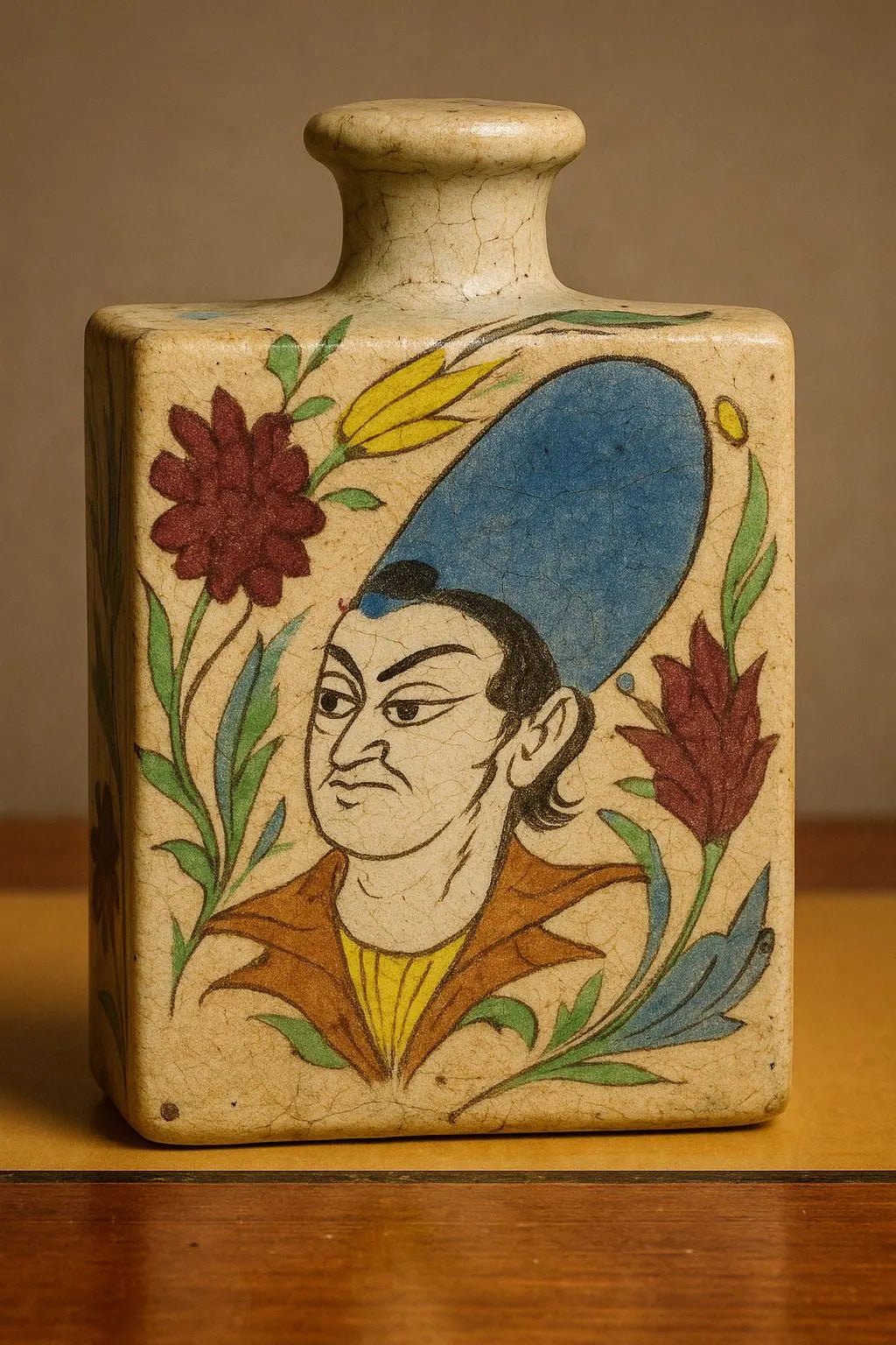 Vintage Hand-Painted Ceramic Bottle – Persian Style