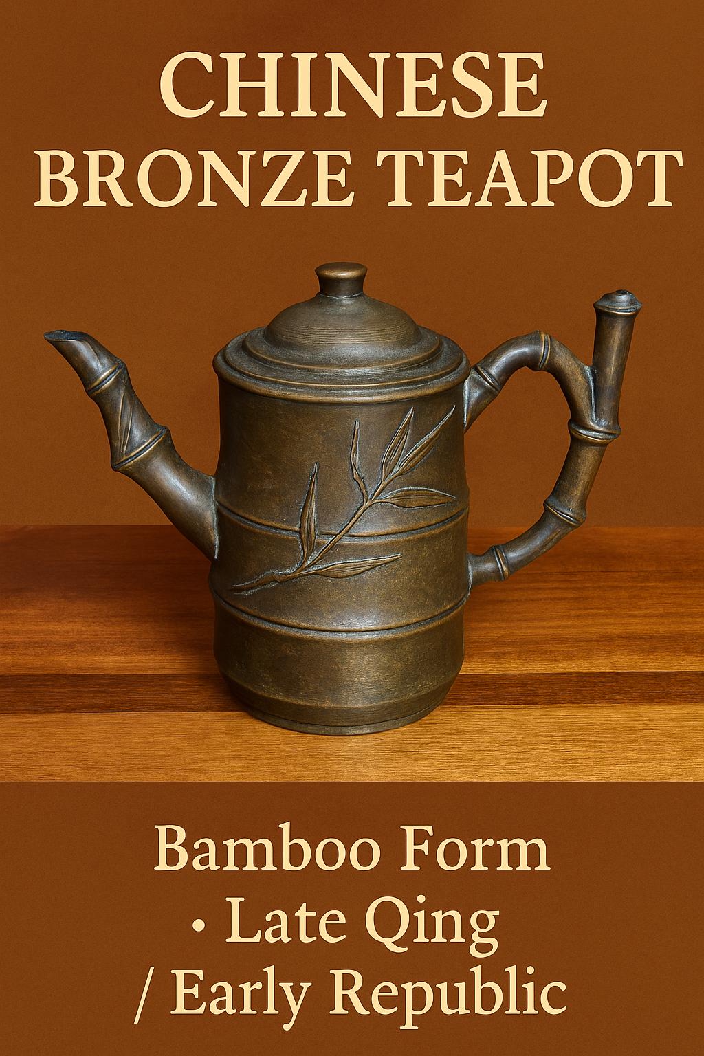 Antique Chinese Bronze Teapot – Bamboo Shape – Late Qing / Early Republic