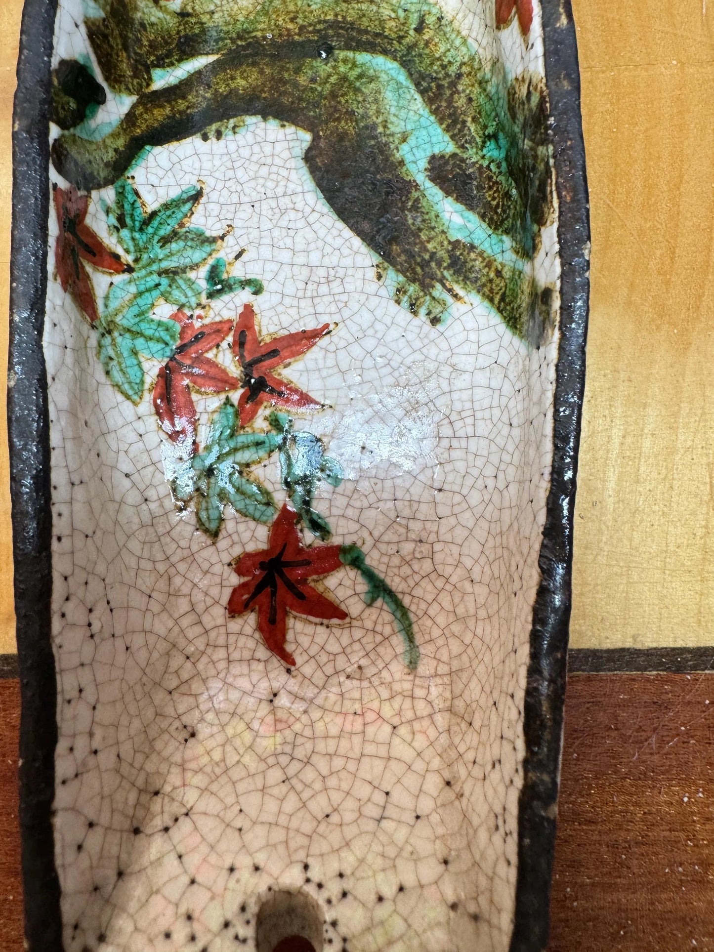 Antique Japanese Wall Pocket Vase – Meiji Era with Bird & Floral Design