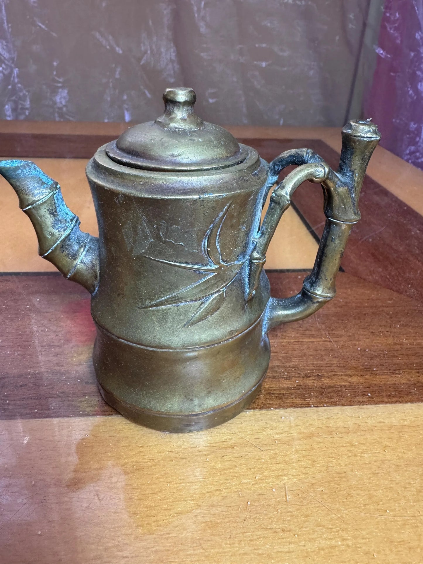 Antique Chinese Bronze Teapot – Bamboo Shape – Late Qing / Early Republic