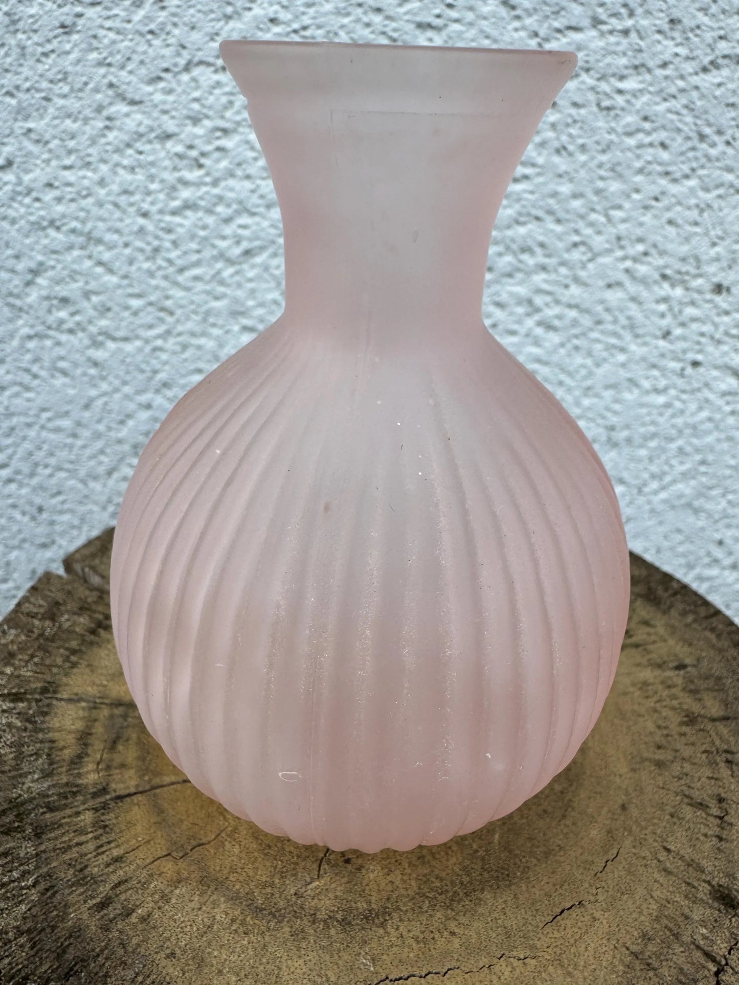 Vintage Pink Frosted Glass Vanity Set – Perfume Bottle, Atomizer, Vase & Shell Dish