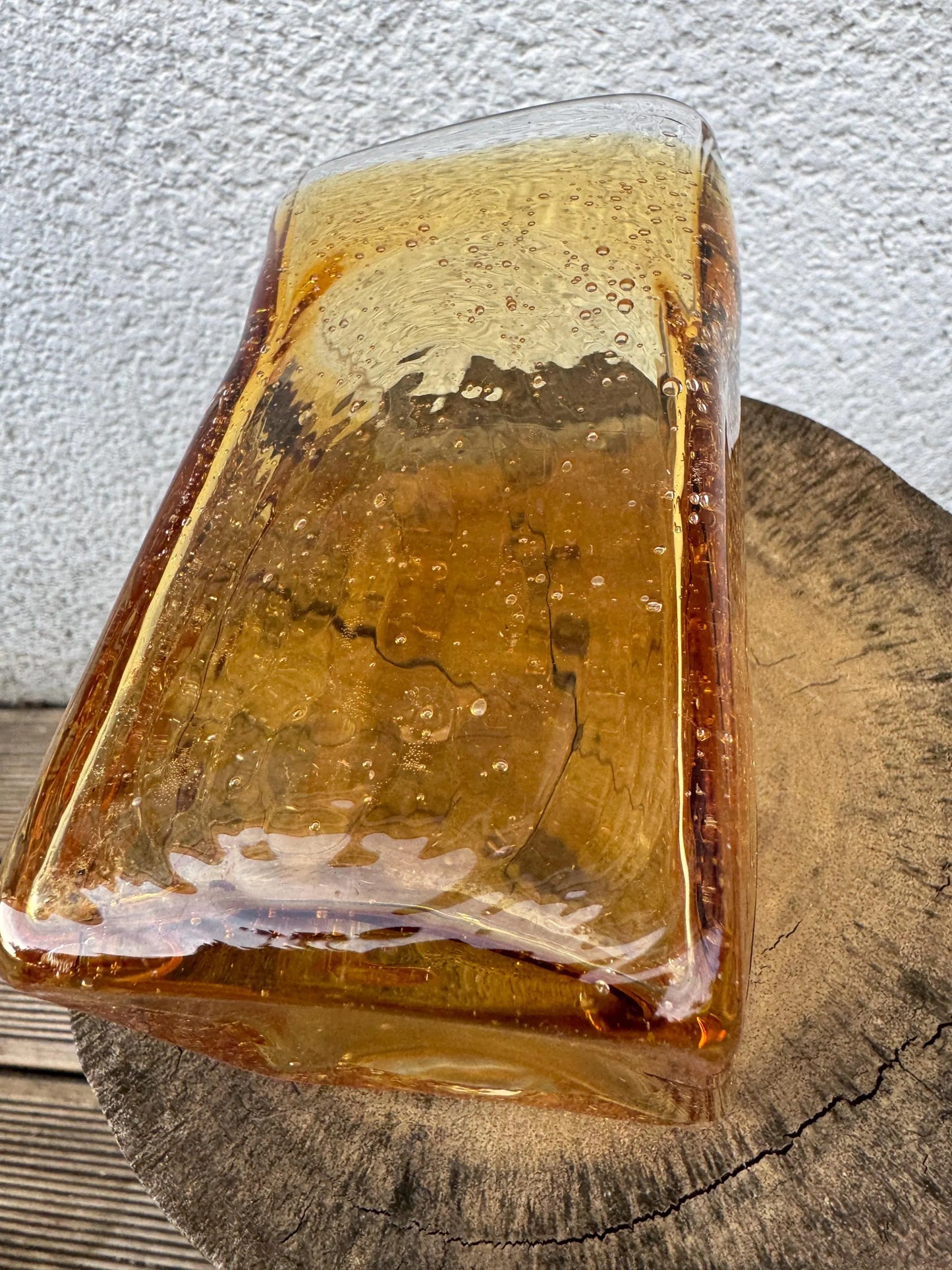 Vintage Mid-Century Amber Art Glass Vase