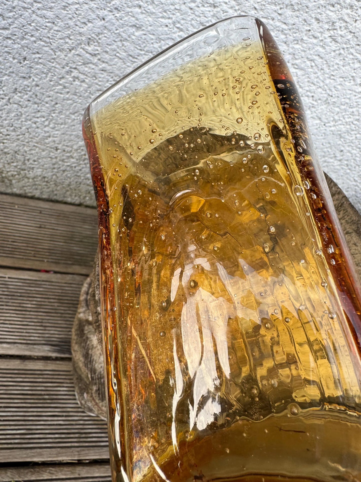 Vintage Mid-Century Amber Art Glass Vase
