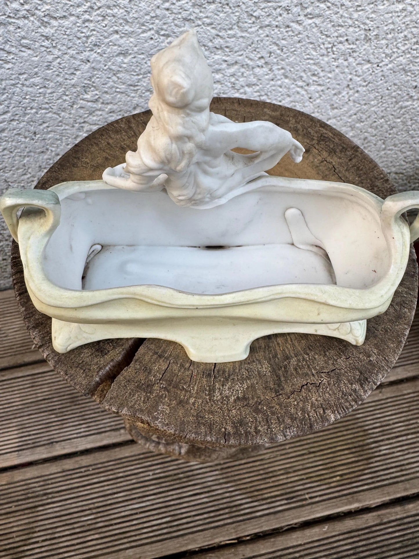 Antique German Art Nouveau Bisque Porcelain Planter with Lady Figurine – c. 1900