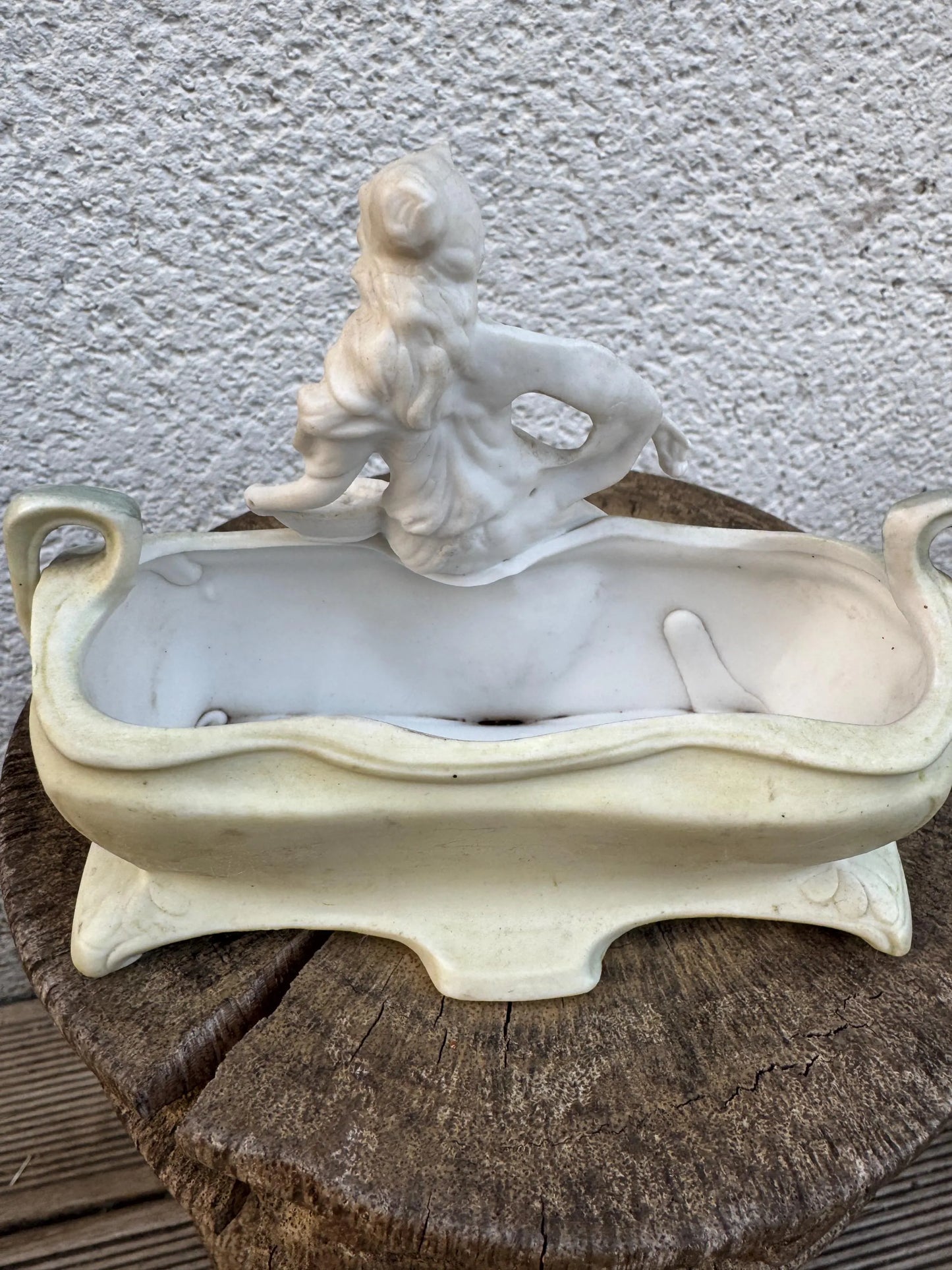 Antique German Art Nouveau Bisque Porcelain Planter with Lady Figurine – c. 1900