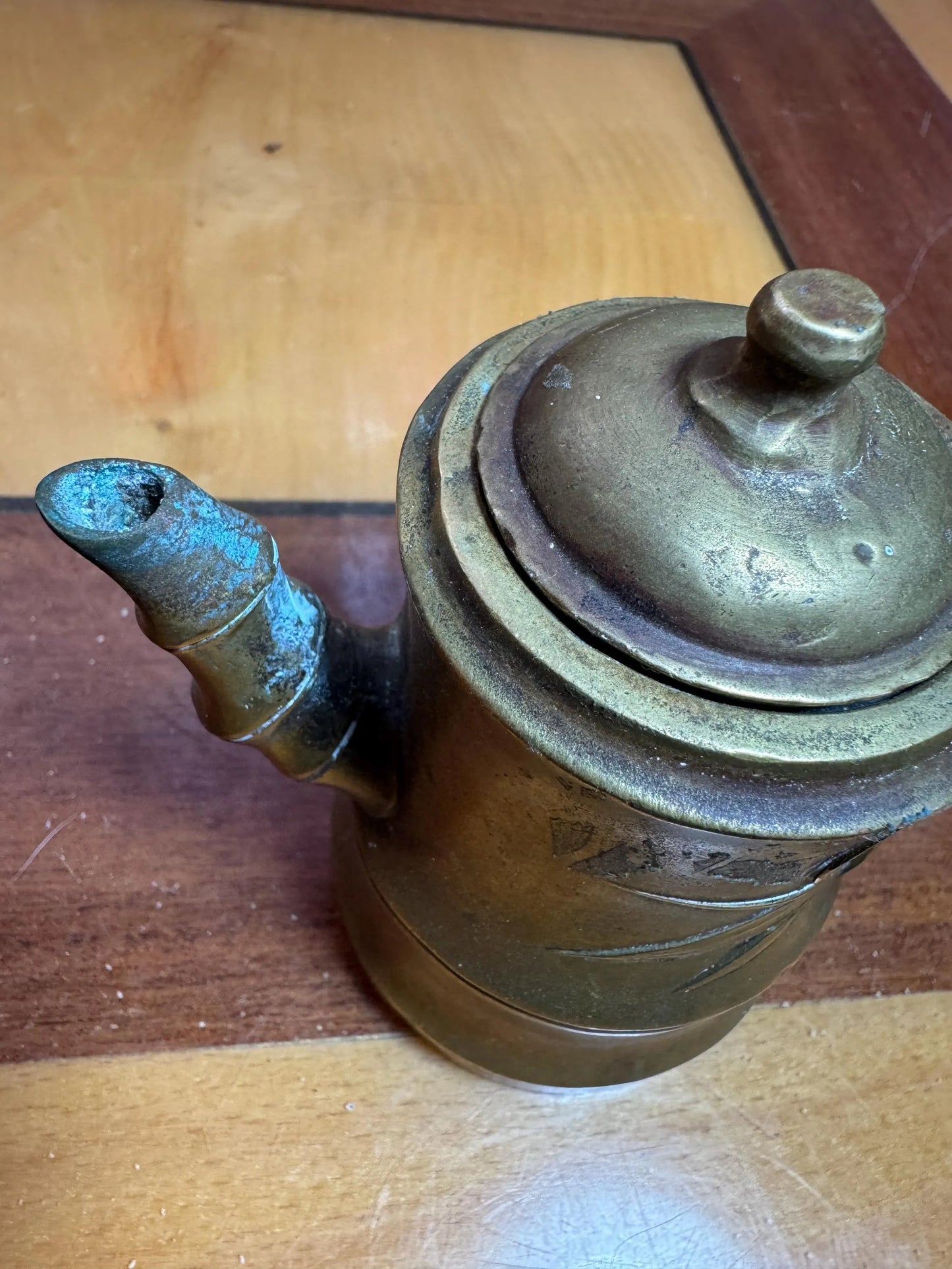 Antique Chinese Bronze Teapot – Bamboo Shape – Late Qing / Early Republic