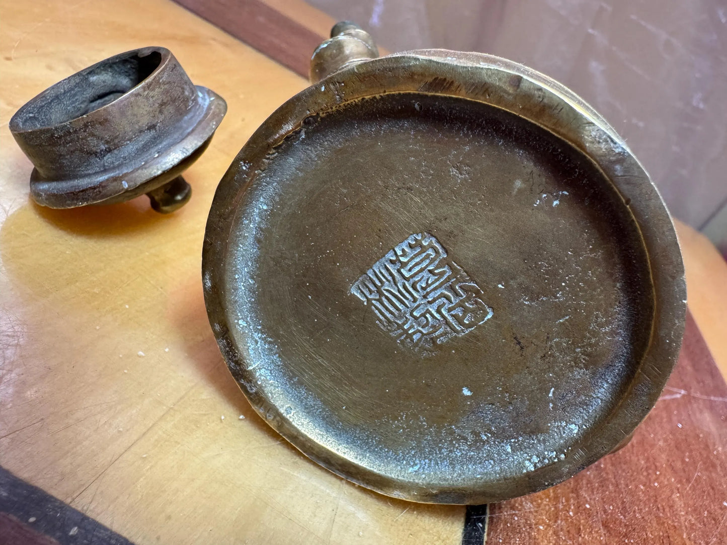 Antique Chinese Bronze Teapot – Bamboo Shape – Late Qing / Early Republic