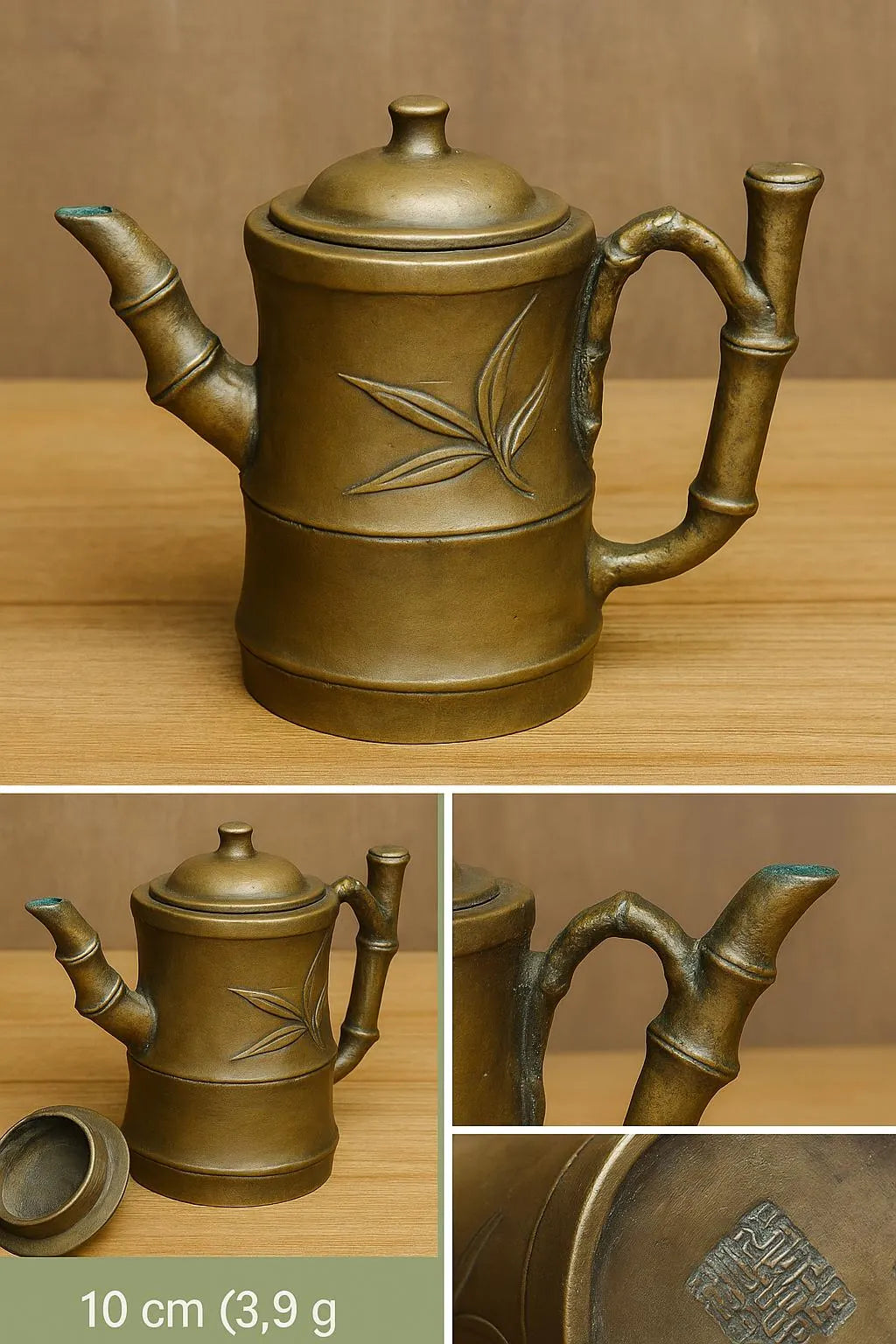 Antique Chinese Bronze Teapot – Bamboo Shape – Late Qing / Early Republic