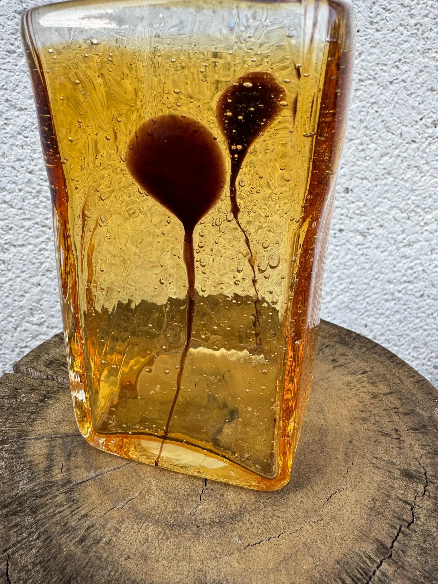 Vintage Mid-Century Amber Art Glass Vase