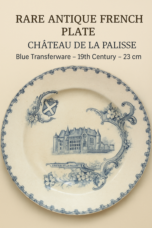 Rare Antique French Plate – Château de La Palisse – Blue Transferware – 19th Century