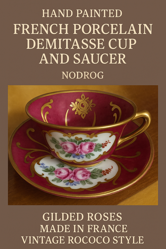 Hand Painted French Porcelain Demitasse Cup and Saucer – Nodrog – Made in France