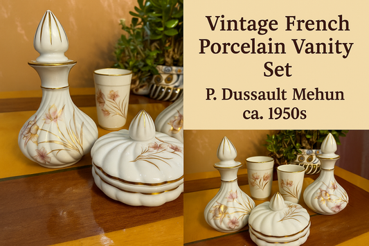Vintage French Porcelain Vanity Set – P. Dussault Mehun – ca. 1950s