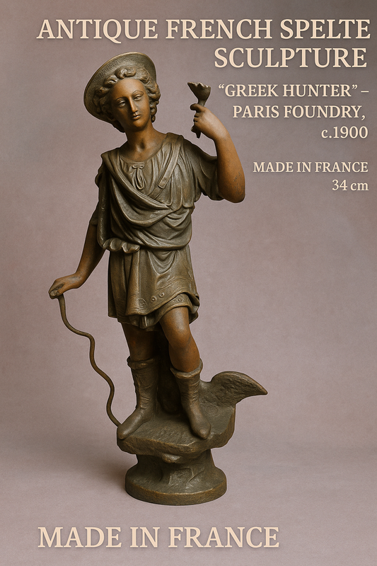 Antique French Spelter Sculpture – 'Greek Hunter' – Paris Foundry, c.1900 – Made in France – 34 cm
