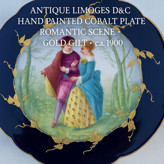 Antique Limoges D&C Hand Painted Cobalt Plate – Romantic Scene – Gold Gilt – ca. 1900