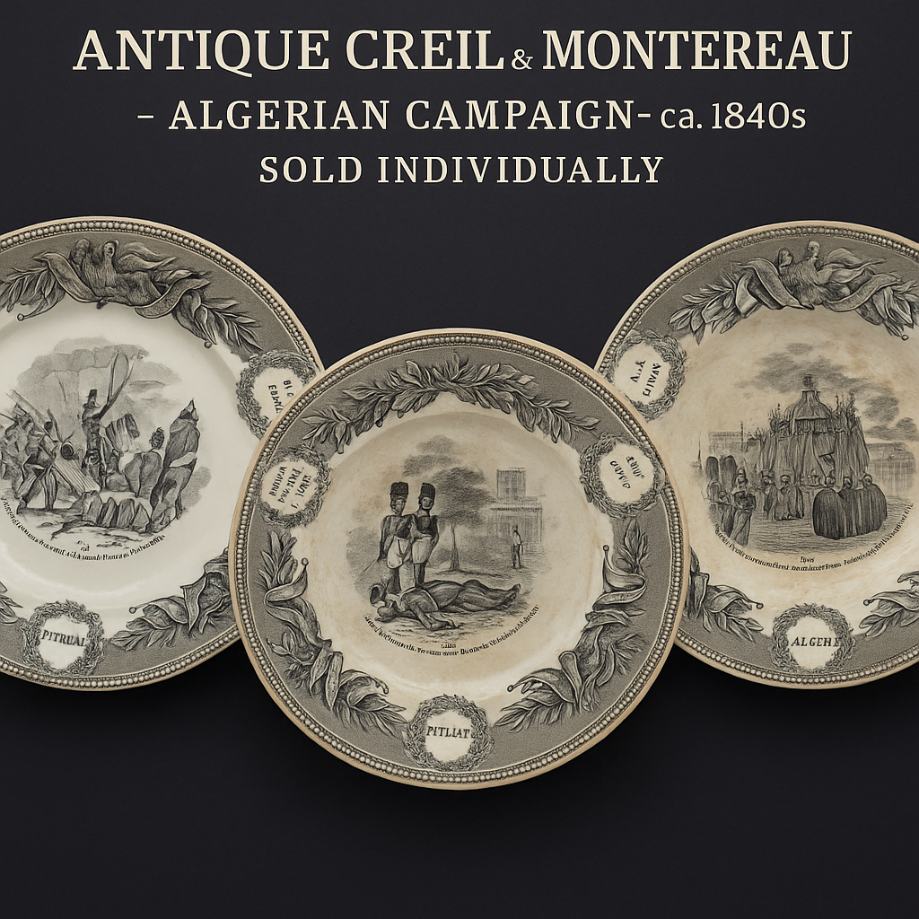 Antique Creil et Montereau Transferware Plates – Algerian Campaign – ca. 1840s – Sold Individually