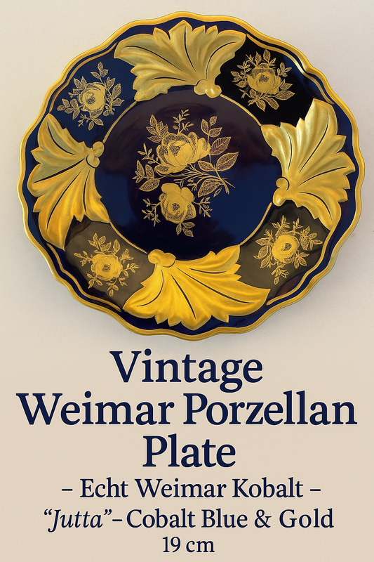 Vintage Weimar Porzellan Plate – Echt Weimar Kobalt – “Jutta” Pattern – Cobalt Blue & Gold – 19 cm