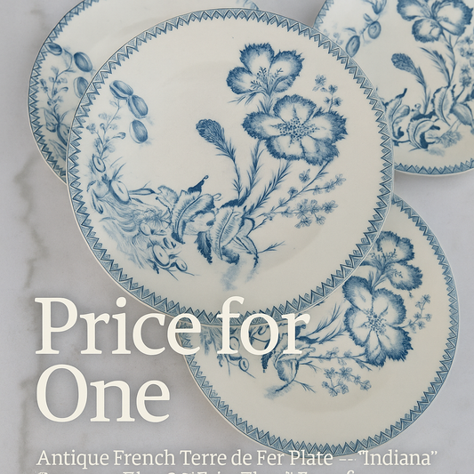 Antique French Terre de Fer Plate – “Indiana” Pattern – Blue & White Floral Transferware – 22 cm – Late 19th Century