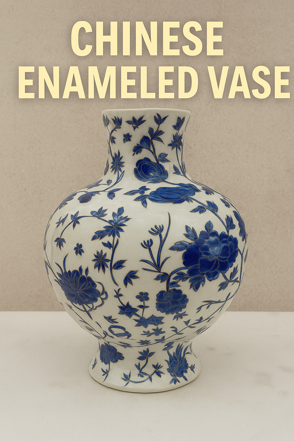 Chinese Blue and White Porcelain Vase – Enamel Decoration – 30 cm