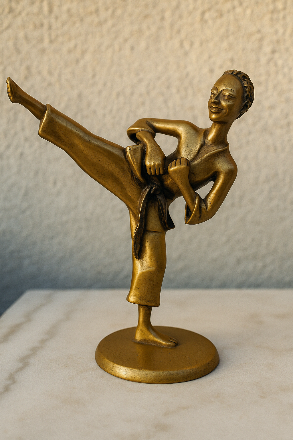 Solid Bronze Karate Figurine – Martial Arts Sculpture, 25x19 cm