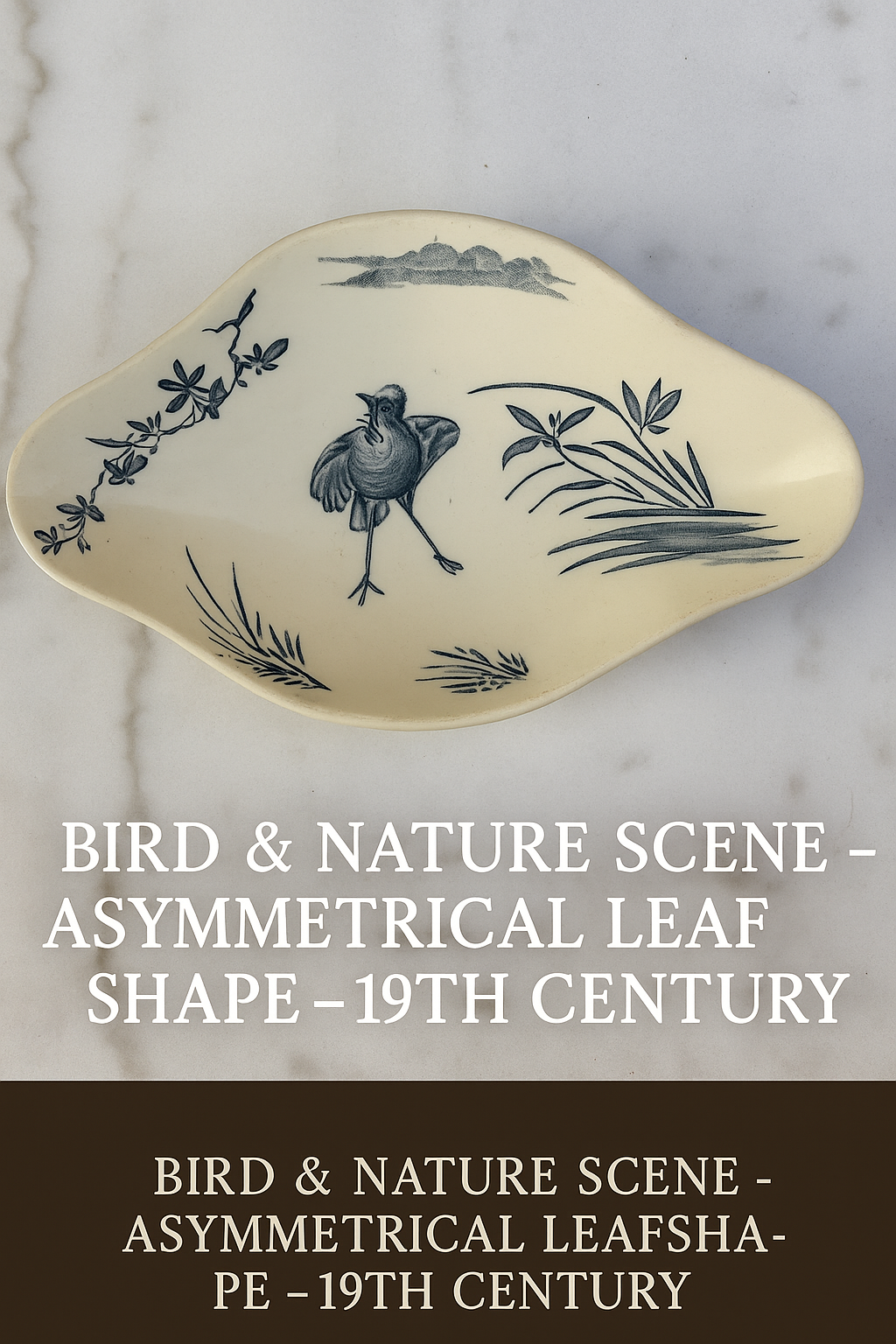 Antique French Faience Dish – Bird and Botanical Motif, 26.5x15 cm