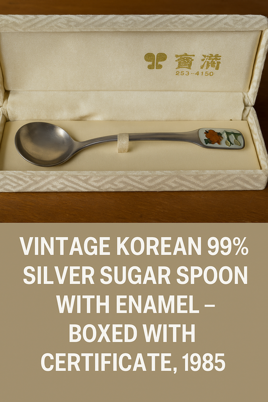 Vintage Korean 99% Silver Sugar Spoon with Enamel – Boxed with Certificate, 1985