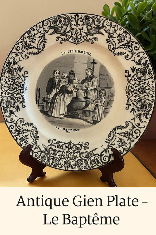 Antique French Plate - 'Le Baptême' - Gien Terre de Fer