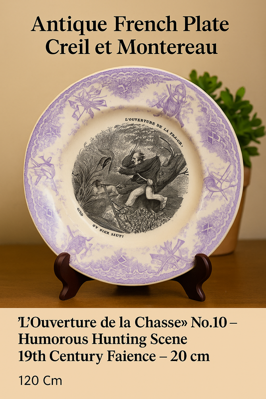 Antique French Plate – 'L’Ouverture de la Chasse' – Creil et Montereau – No.10 'Un Fier Saut!' – 19th Century