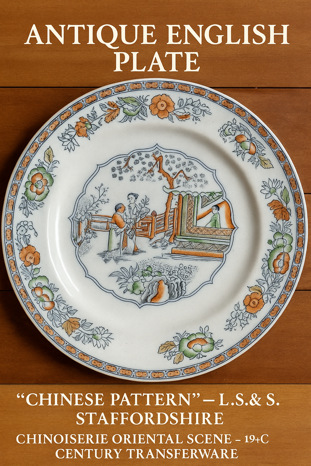 Antique English Plate “Chinese Pattern” – L.S.&S. Staffordshire – 19th Century