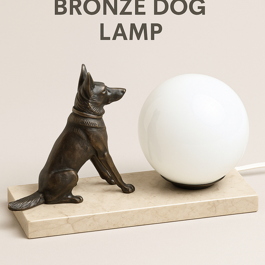 Art Deco Bronze Dog Table Lamp with Marble Base – Signed T.E.D.D. – 1930s French Lighting